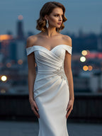 Abendformelles Kleid, plissiert, schulterfrei, elegantes Maxikleid