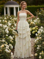 Elegant Strapless Sleeveless Ruffles Long Bridesmaid Dress