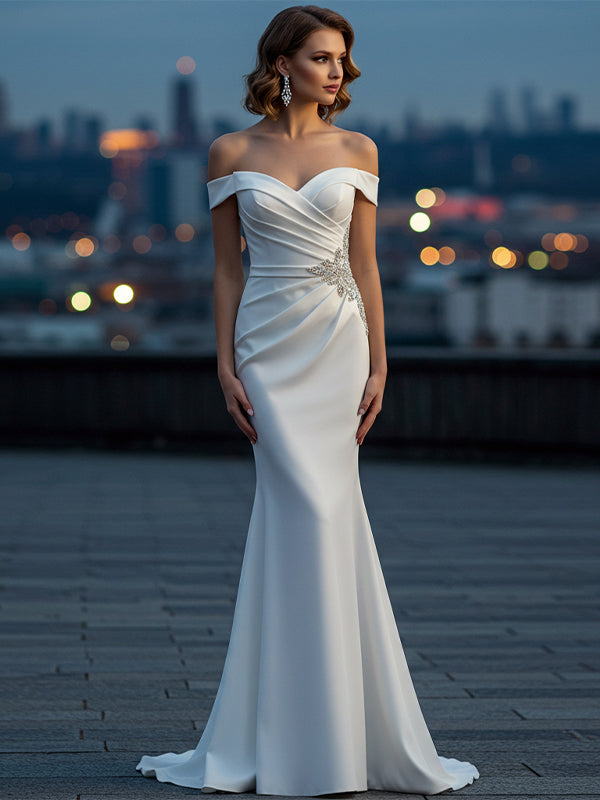 Evening Formal Dress Pleated Off-shoulder Elegant Maxi dress