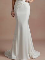 Elegant Evening Satin Dress Off-Shoulder Mermaid White Rhinestone Formal Dress