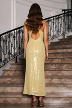 Sequin Embellished Scoop Neck Sleeveless Maxi Evening Dress