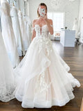 Dreamy Layered Tulle Lace Applique A-Line Wedding Dress