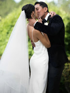 Elegant Simple V Neck Smooth Satin Floor Length Sheath Bridal Dress