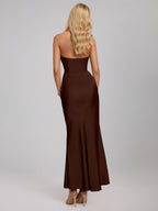Moca Coco Sheath/Column Satin Halter Neck Sleeveless Ankle Length Dress