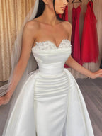 Pearl Sweetheart Satin Ruched Waist Wedding Dress With Oversized Ballgown Skirt