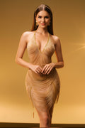 Glamorous Halter Neck Layered Chain Fringe Mini Dress