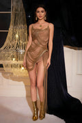 Elegant Asymmetric Chain Embellished Mini Dress