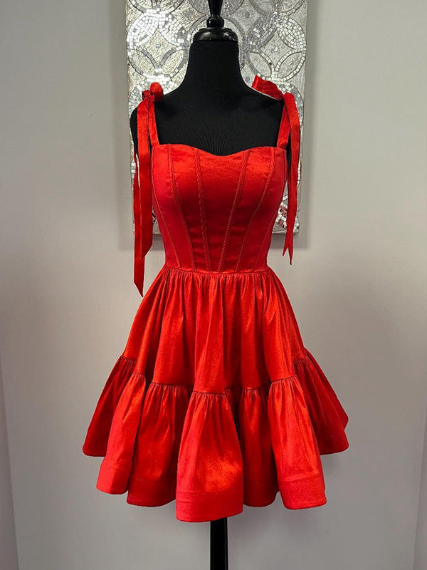A-Linien kurzes Abschlussballkleid mit Schleifen-Trägern