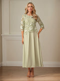 Robe mère de la mariée maxi en dentelle froncée ligne A col rond à volants