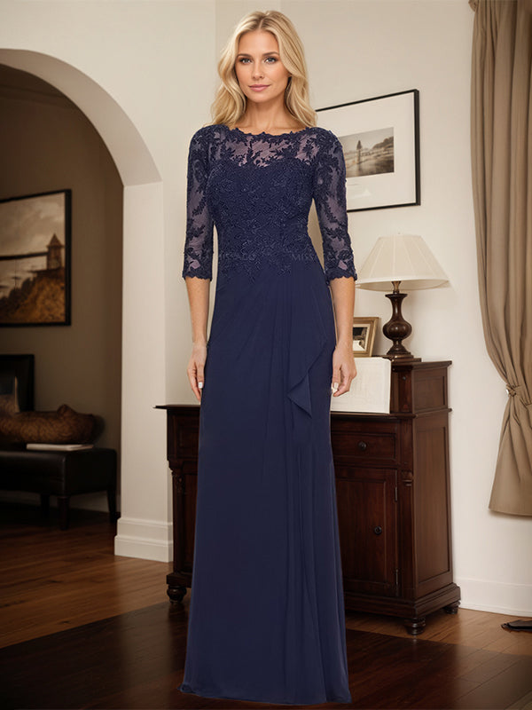 Flattering Lllusion Neck Mother Of The Bride Dresses With Ruffled Waist
