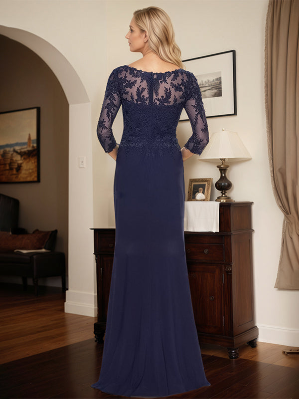 Flattering Lllusion Neck Mother Of The Bride Dresses With Ruffled Waist