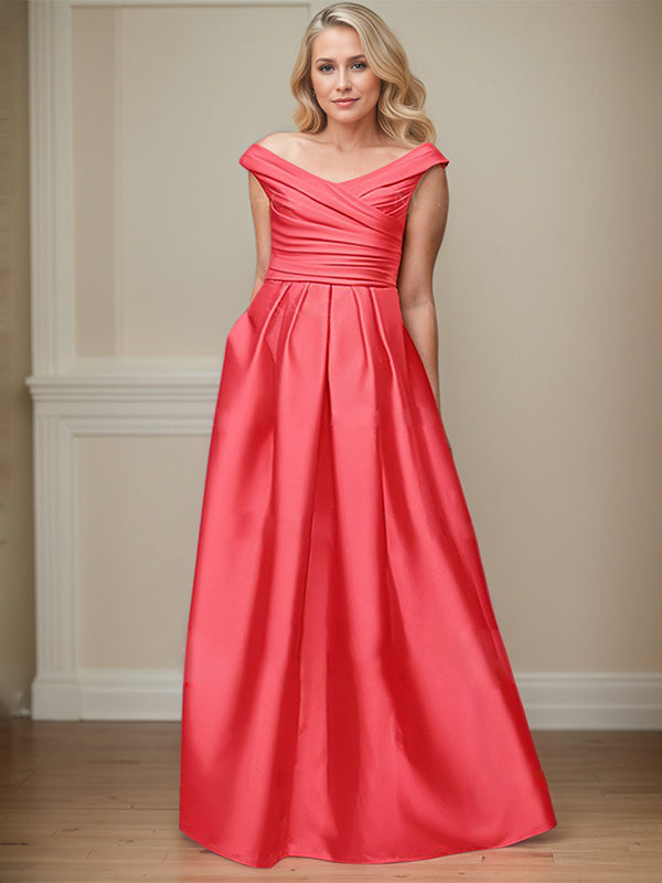 A-Linien Satin Kleid mit Taschen für die Brautmutter mit kurzen Ärmeln