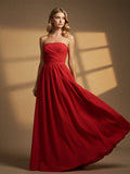 Elegant Formal Red Maxi Prom Dress Off The Shoulder Strapless Evening Gown