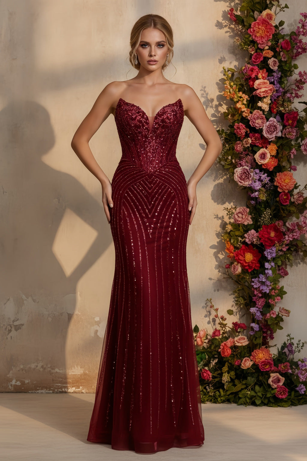 Strapless Sequined Mermaid Evening Gown with Sweetheart Neckline