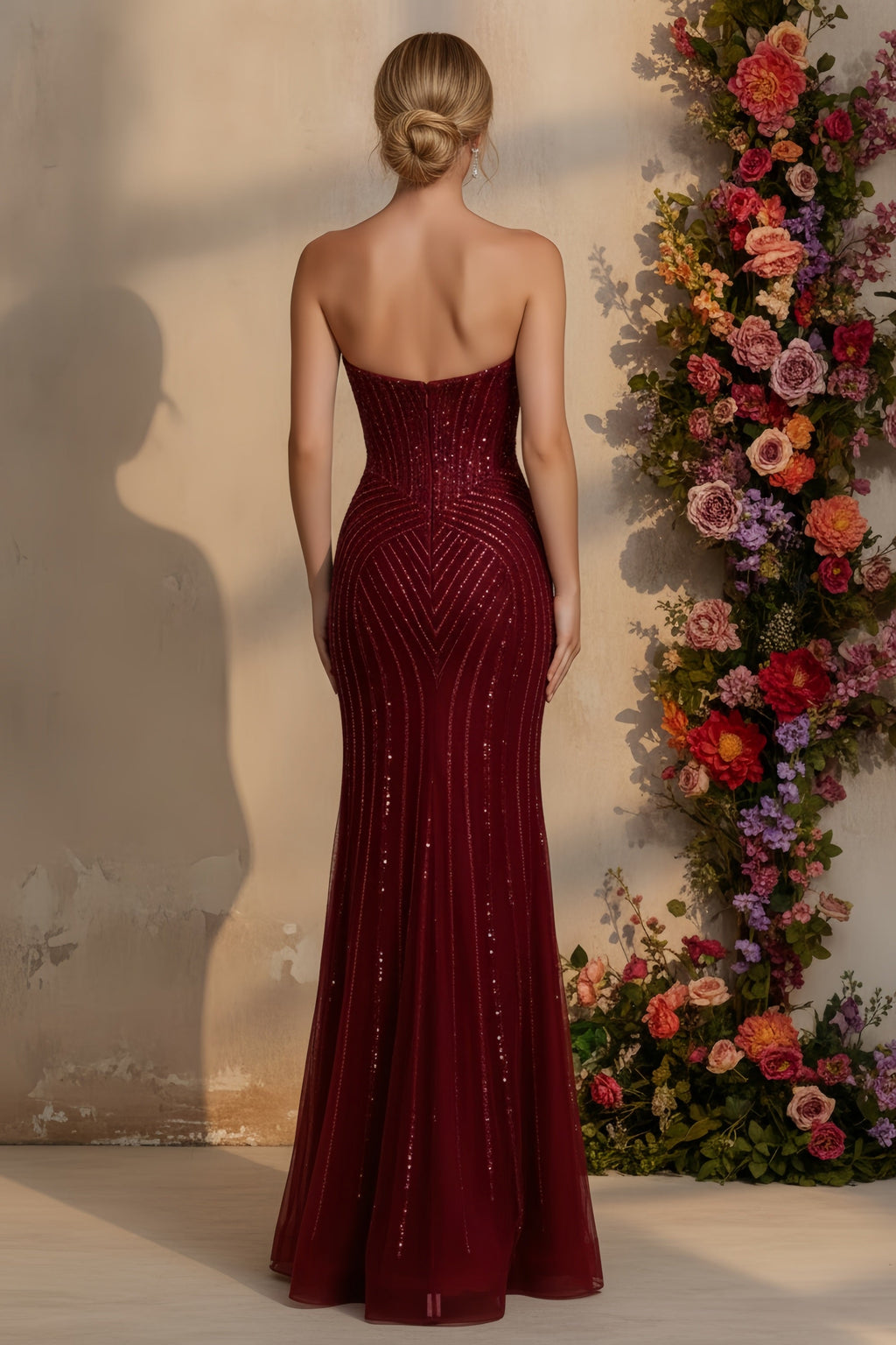 Strapless Sequined Mermaid Evening Gown with Sweetheart Neckline