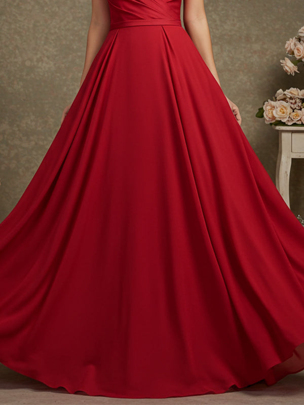 Elegant Formal Red Maxi Prom Dress Strapless Evening Gown