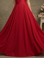 Elegant Formal Red Maxi Prom Dress Strapless Evening Gown
