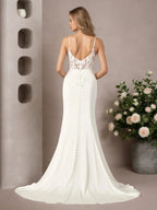 Abito da sposa sirena bianco in pizzo e raso elasticizzato