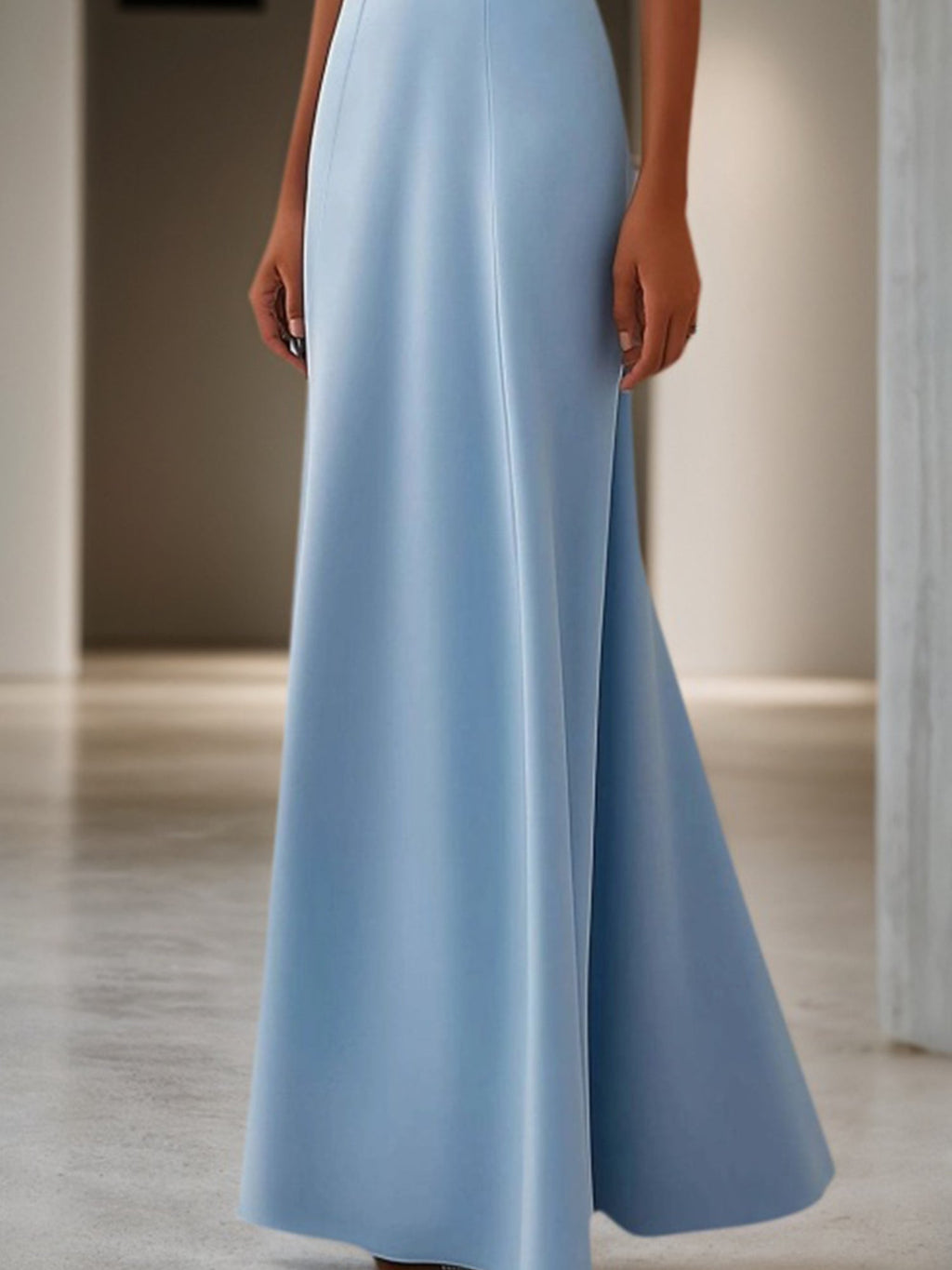 Vestido formal para invitada de boda maxi azul claro con adornos de cristal