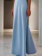 Vestido formal para invitada de boda maxi azul claro con adornos de cristal