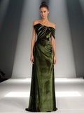 Off-Shoulder Bowknot Detail Velvet Maxi Gown Formal Evening Dress