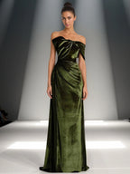 Off-Shoulder Bowknot Detail Velvet Maxi Gown Formal Evening Dress