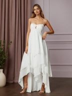 Vestido de novia blanco línea A con escote corazón y gasa