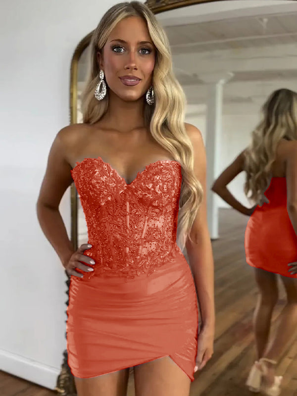 Robe moulante pour bal de promo à paillettes scintillantes, décolleté cœur