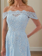 A Line Off The Shoulder Sleeveless Chiffon Mother of the Bride Dress With Appliques