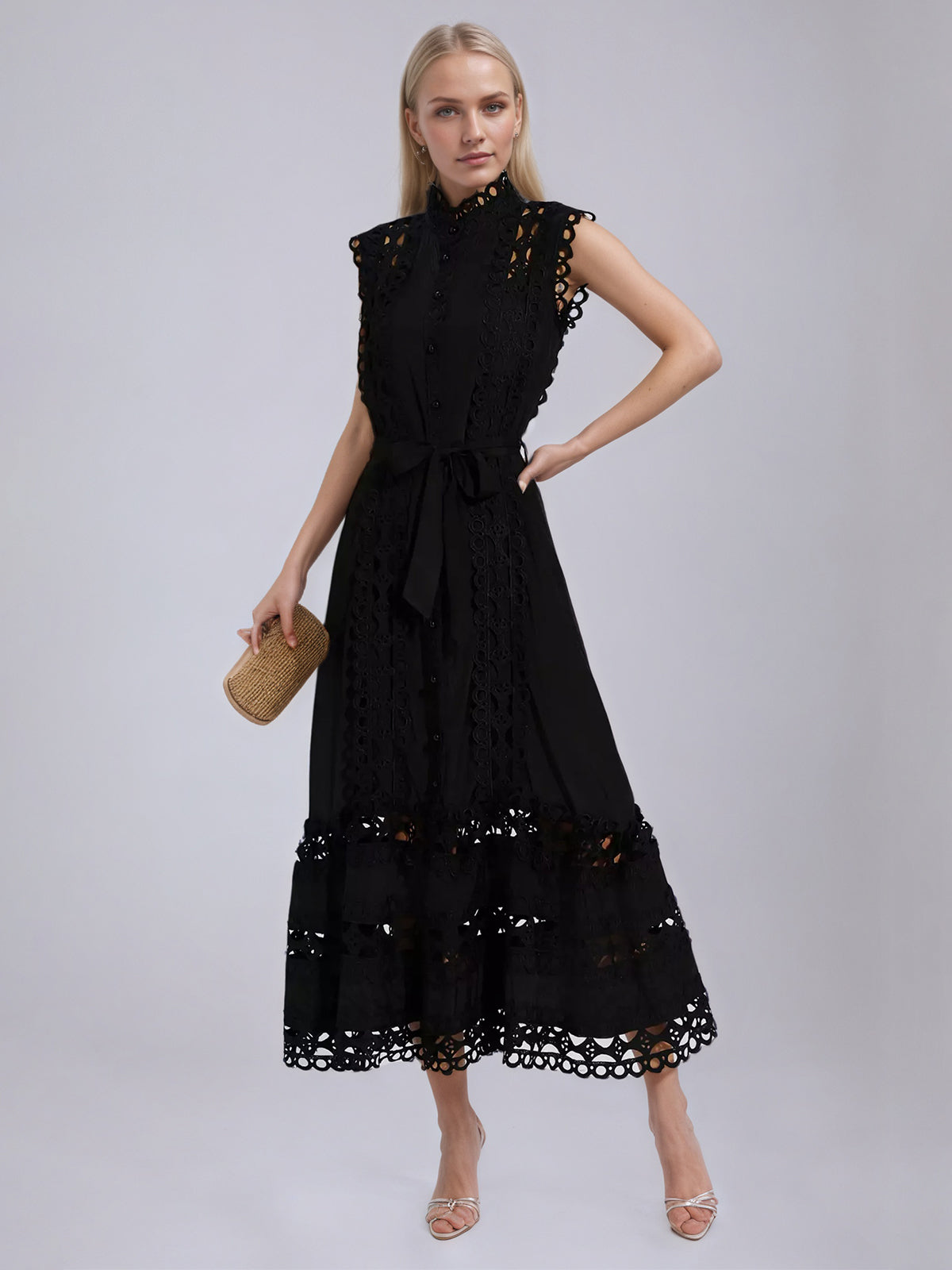 Black Sleeveless Hollow Maxi Dress