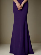 Vestido formal púrpura maxi con escote de hombros caídos para madre de la novia