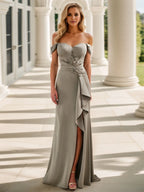 Chiffon Off The Shoulder Sleeveless Floor-Length Evening Dress