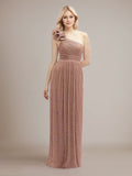 Robe de demoiselle d'honneur à une épaule, sans manches, longueur au sol, coupe A
