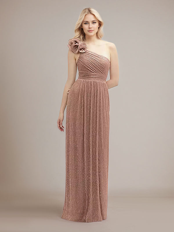 A Line One Shoulder Sleeveless Floor Length Bridesmaid Dress