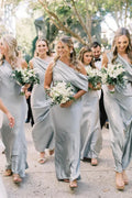 Sheath/Column Slit Ankle Length Bridesmaid Dresses with One Shoulder