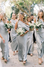 Sheath/Column Slit Ankle Length Bridesmaid Dresses with One Shoulder