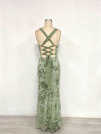 Lavender Square Neckline Floral Sequin Column Prom Dress with Wide Straps