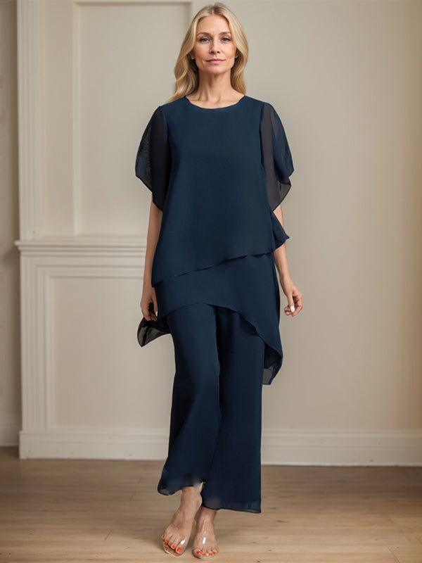Mono/pantalón separado de gasa con escote redondo y largo hasta el tobillo para madre de la novia