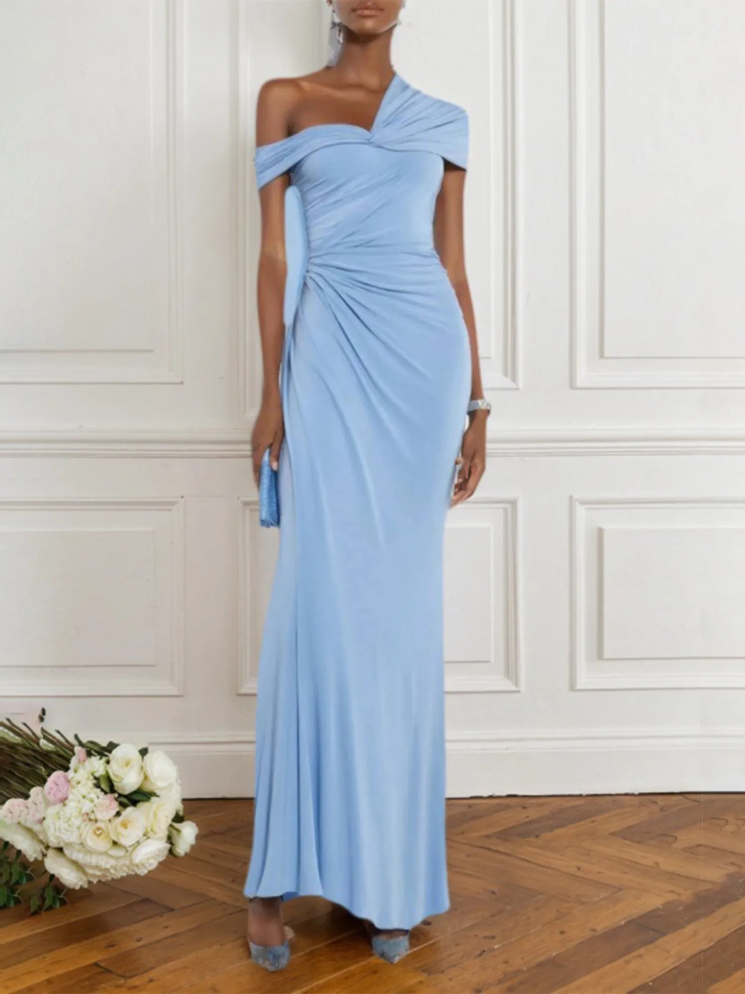 Robe formelle pour invité de mariage bleu clair multi-usage maxi