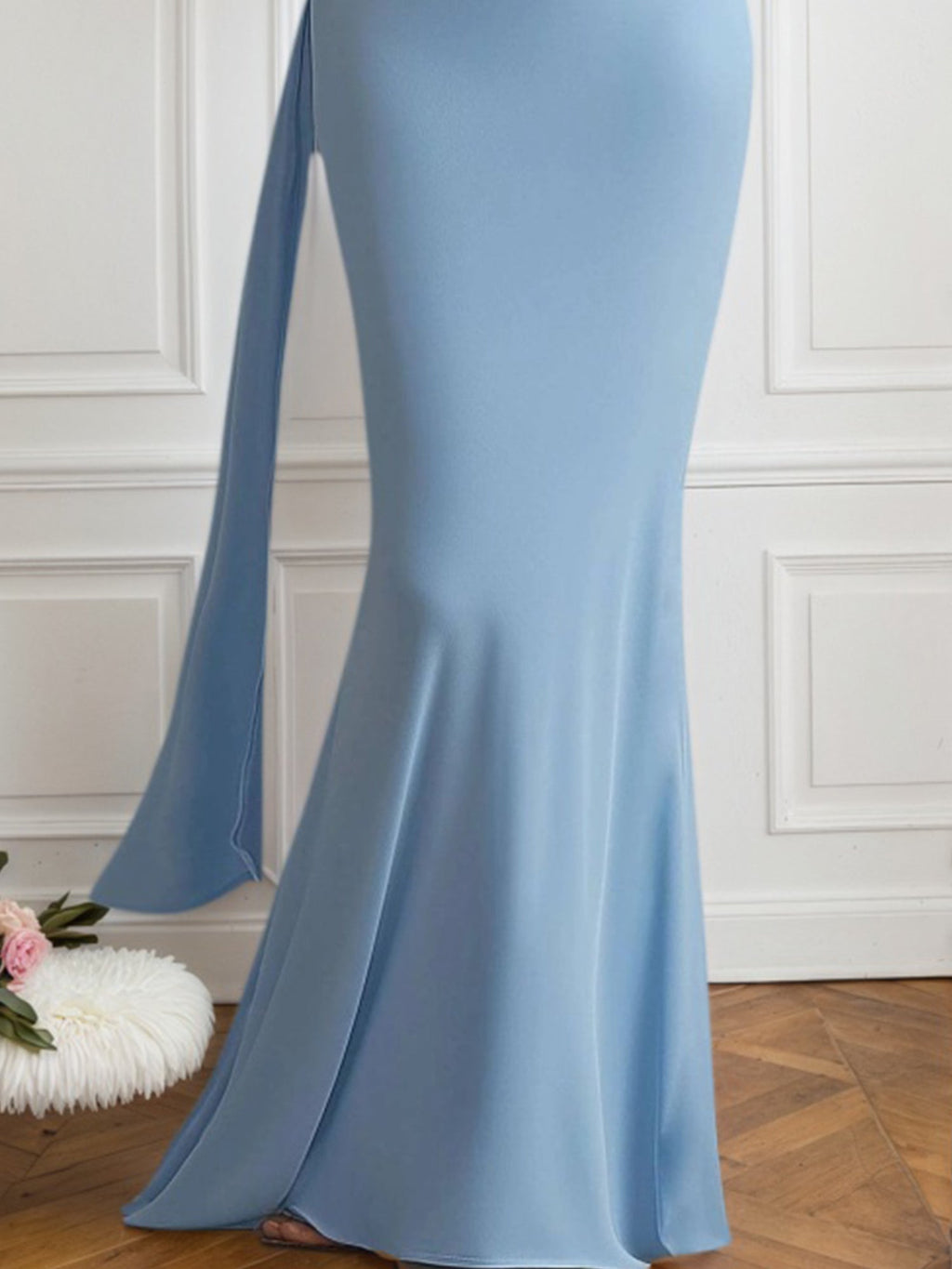 Formal Evening Scarf Dress Light Blue Maxi Gown