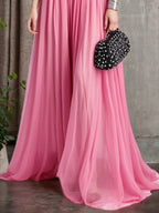 Holiday Evening Dress Pink Strapless Ruched Floor Chiffon Dress
