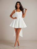 A-Linien Mini Homecoming-Kleid mit quadratischem Ausschnitt, Falten und Schleife