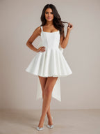 A-Linien Mini Homecoming-Kleid mit quadratischem Ausschnitt, Falten und Schleife