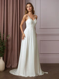 Vestido de novia blanco en línea A de gasa con lentejuelas