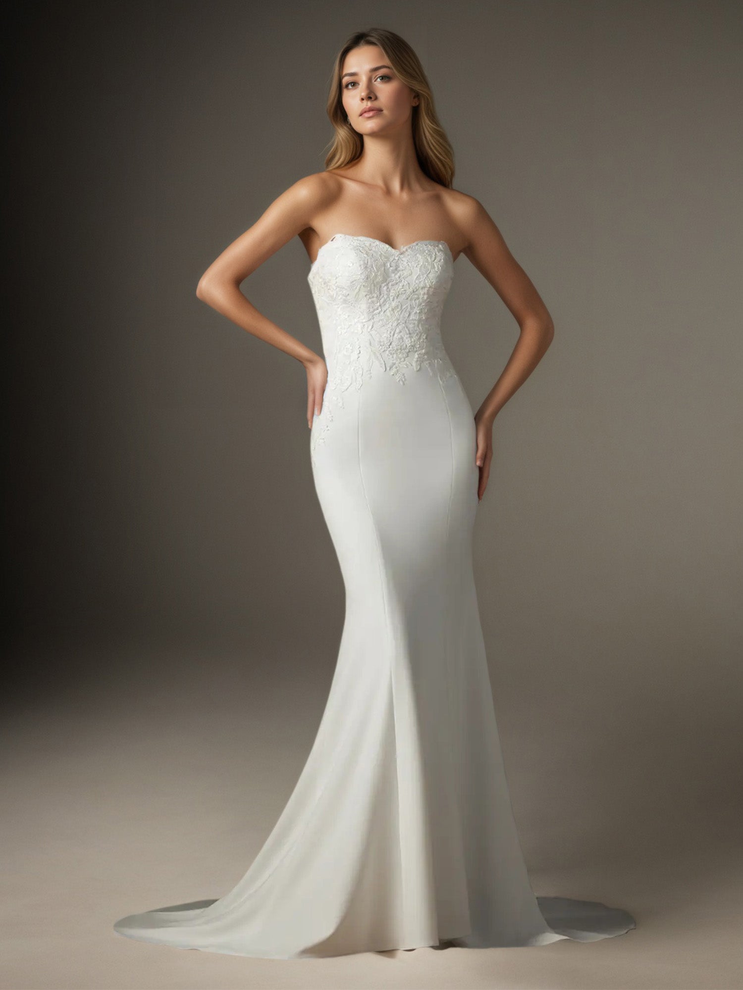 Weißes Meerjungfrauen-Hochzeitskleid aus Pailletten-Stretch-Crêpe