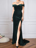 Trumpet/Mermaid schulterfreies bodenlanges Samt Abendkleid