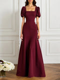 Evening Formal Dress Burgundy Square Neck Maxi Dress