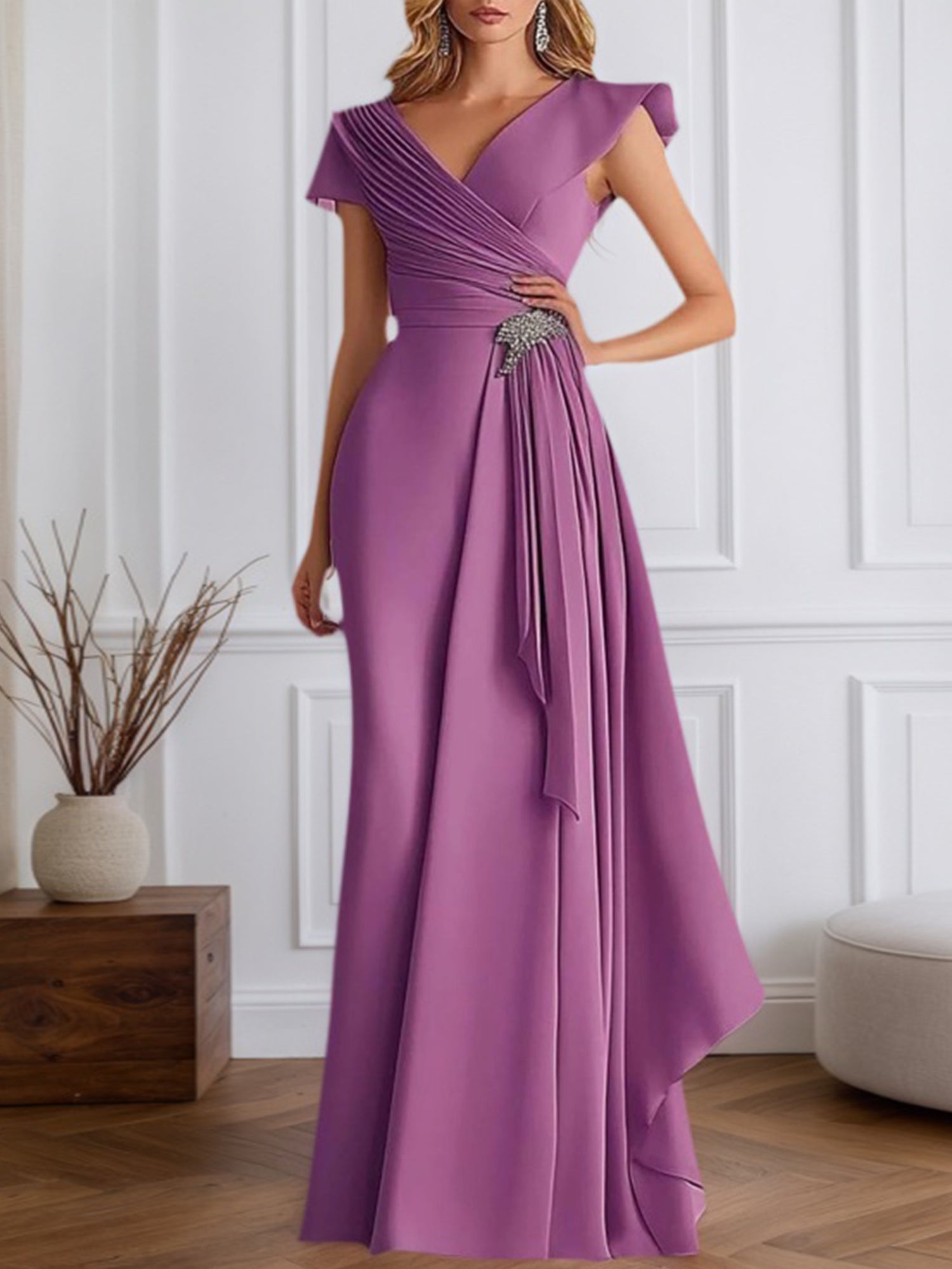 Evening Dress Purple Drap Maxi Mother of the Bride Dress