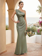 One Shoulder Mermaid Satin Evening Dresses for Women