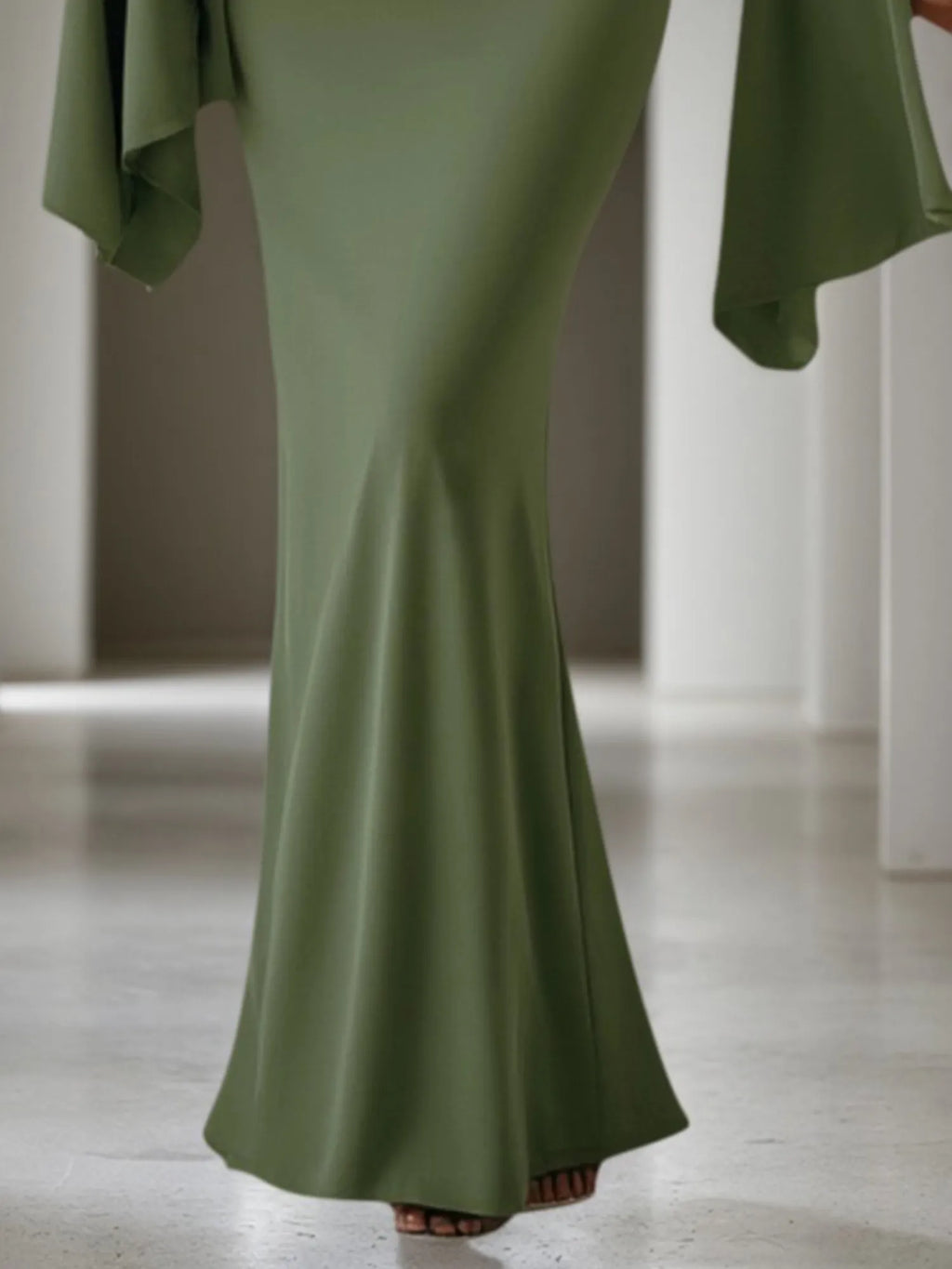 Formal Evening Dress Green Off Shoulder Maxi Long Sleeve Dress